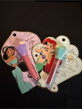 2 Disney Princess Lip Gloss Set Ariel & Jasmine High Shine Vanilla Scented NEW